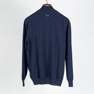 Gran Sasso Navy Cotton Micro-Pique Zip Sweater - Cotton, Regular Fit, Knit, Made In Italy - View 5