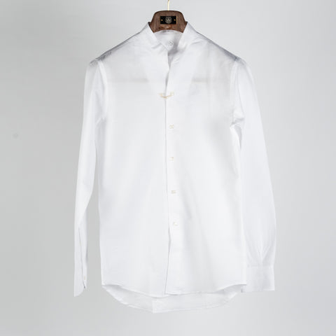 Fradi White Mandarin Collar Cotton-Linen Shirt - Cotton, Linen, Denim, Regular Fit, Solid, Made In Italy