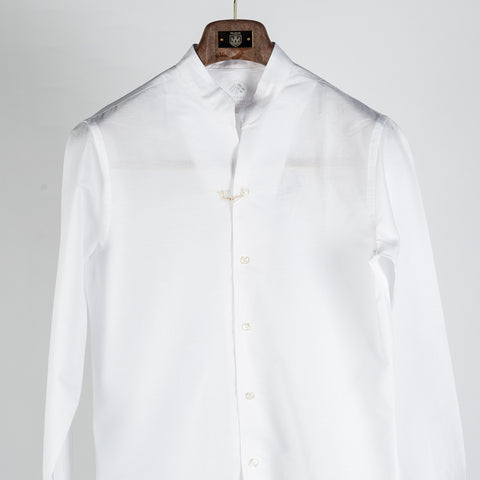 Fradi White Mandarin Collar Cotton-Linen Shirt - Cotton, Linen, Denim, Regular Fit, Solid, Made In Italy - View 6