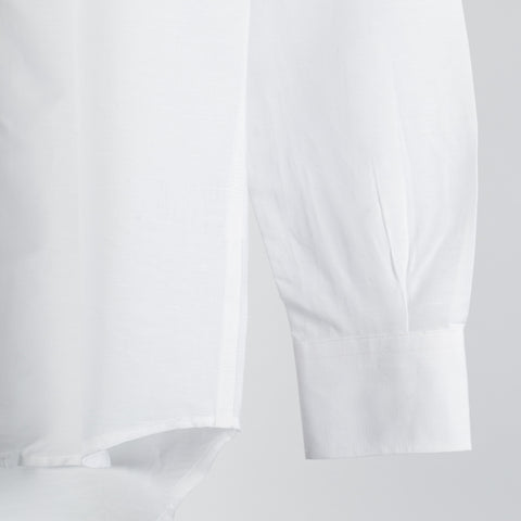 Fradi White Mandarin Collar Cotton-Linen Shirt - Cotton, Linen, Denim, Regular Fit, Solid, Made In Italy - Back View