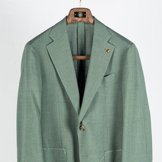 Latorre Sage Wool Silk Summer Blazer - Tan, Wool, Linen, Silk, Woven, Made In Italy - View 6