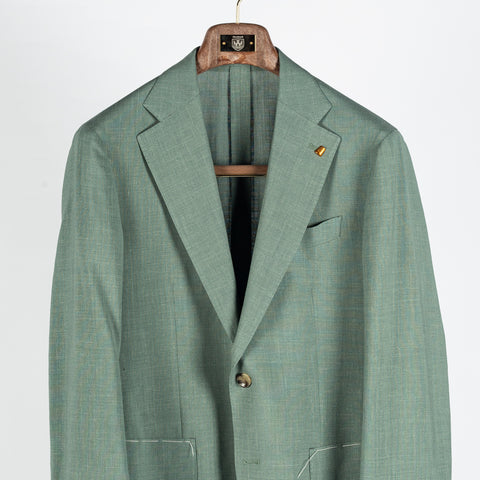 Latorre Sage Wool Silk Summer Blazer - Tan, Wool, Linen, Silk, Woven, Made In Italy - View 6