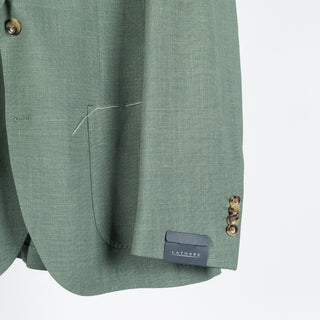 Latorre Sage Wool Silk Summer Blazer - Tan, Wool, Linen, Silk, Woven, Made In Italy - Back View