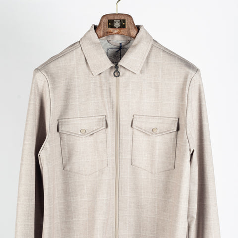 Blue Industry Tan Pisas Checked Zip Overshirt - Navy, Denim, Jersey, Polyester, Regular Fit - View 6