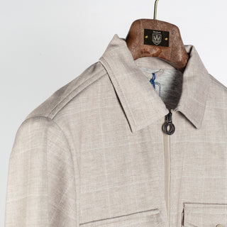 Blue Industry Tan Pisas Checked Zip Overshirt - Navy, Denim, Jersey, Polyester, Regular Fit - Detail View