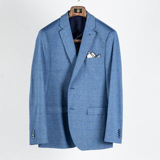 Blue Industry Royal Blue Checked Sport Jacket - Cotton, Denim, Jersey, Slim Fit