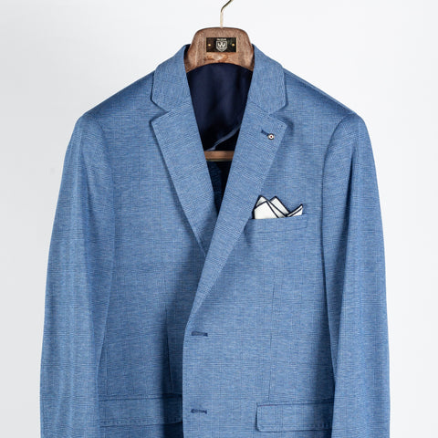 Blue Industry Royal Blue Checked Sport Jacket - Cotton, Denim, Jersey, Slim Fit - View 6