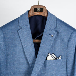 Blue Industry Royal Blue Checked Sport Jacket - Cotton, Denim, Jersey, Slim Fit - View 7