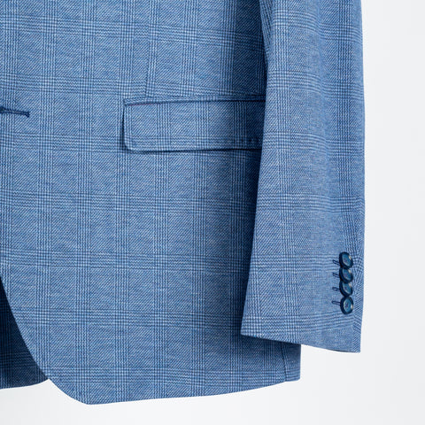 Blue Industry Royal Blue Checked Sport Jacket - Cotton, Denim, Jersey, Slim Fit - Back View