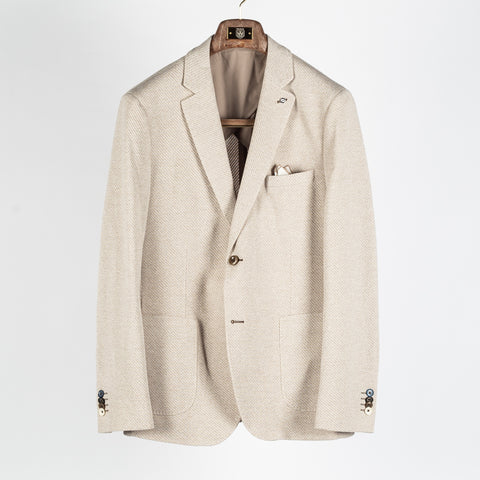 Blue Industry Textured Tan Sport Jacket - Cotton, Denim, Lyocell, Slim Fit, Solid