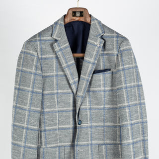 Blue Industry Textured Grey Windowpane Blazer - White, Cotton, Denim, Polyester, Slim Fit - View 6