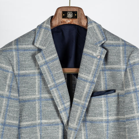 Blue Industry Textured Grey Windowpane Blazer - White, Cotton, Denim, Polyester, Slim Fit - View 7