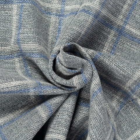 Blue Industry Textured Grey Windowpane Blazer - White, Cotton, Denim, Polyester, Slim Fit - Alternate View