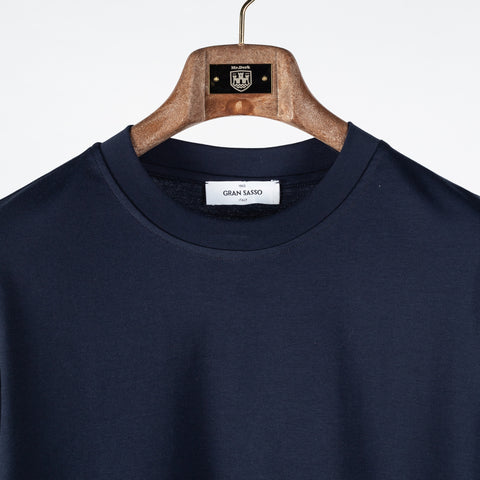 Gran Sasso Navy Interlock Pima Cotton T-Shirt - Cotton, Denim, Jersey, Regular Fit, Knit, Made In Italy - View 6