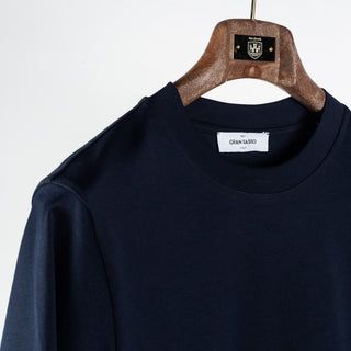 Gran Sasso Navy Interlock Pima Cotton T-Shirt - Cotton, Denim, Jersey, Regular Fit, Knit, Made In Italy - Detail View