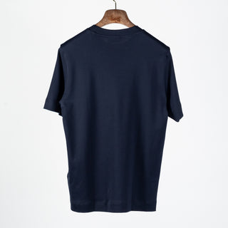 Gran Sasso Navy Interlock Pima Cotton T-Shirt - Cotton, Denim, Jersey, Regular Fit, Knit, Made In Italy - Back View