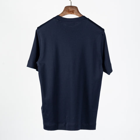 Gran Sasso Navy Interlock Pima Cotton T-Shirt - Cotton, Denim, Jersey, Regular Fit, Knit, Made In Italy - Back View