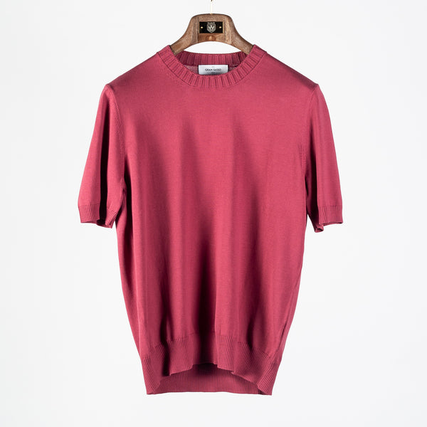 Magenta 2-ply Cotton Crewneck Knit T-shirt