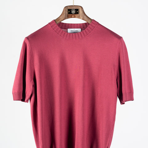 Gran Sasso Magenta 2-ply Cotton Crewneck Knit T-shirt - Cotton, Regular Fit, Made In Italy - View 5