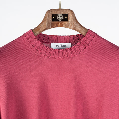 Gran Sasso Magenta 2-ply Cotton Crewneck Knit T-shirt - Cotton, Regular Fit, Made In Italy - View 6