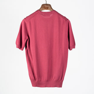 Gran Sasso Magenta 2-ply Cotton Crewneck Knit T-shirt - Cotton, Regular Fit, Made In Italy - Back View
