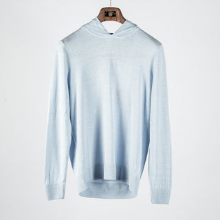 Gran Sasso Light Blue Spring Hooded Knit - Cotton, Linen, Denim, Made In Italy