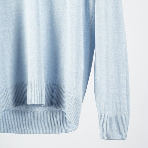 Gran Sasso Light Blue Spring Hooded Knit - Cotton, Linen, Denim, Made In Italy - Back View