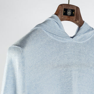 Gran Sasso Light Blue Spring Hooded Knit - Cotton, Linen, Denim, Made In Italy - Detail View