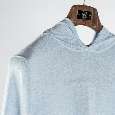 Gran Sasso Light Blue Spring Hooded Knit - Cotton, Linen, Denim, Made In Italy - Detail View
