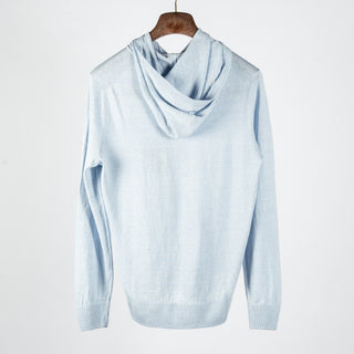 Gran Sasso Light Blue Spring Hooded Knit - Cotton, Linen, Denim, Made In Italy - View 5