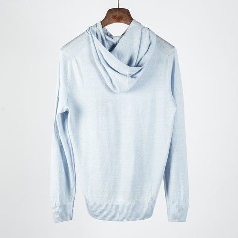 Gran Sasso Light Blue Spring Hooded Knit - Cotton, Linen, Denim, Made In Italy - View 5