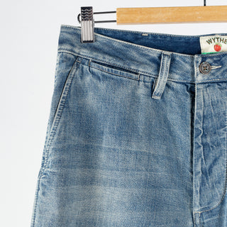 Wythe Washed Indigo Denim Chino - Red, Cotton, Denim, Oversized - Detail View