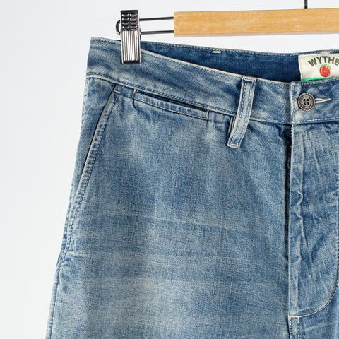 Wythe Washed Indigo Denim Chino - Red, Cotton, Denim, Oversized - Detail View
