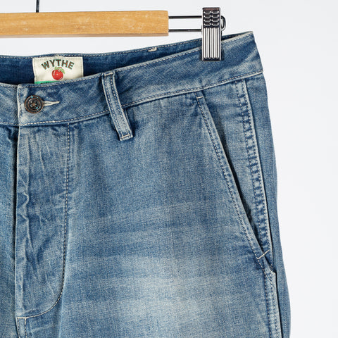 Wythe Washed Indigo Denim Chino - Red, Cotton, Denim, Oversized - Back View