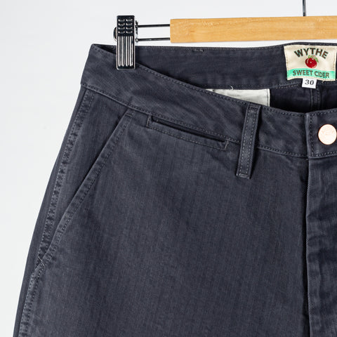 Wythe Faded Navy Japanese Cotton Herringbone Chino - Cotton, Twill, Japanese, Oversized - Detail View