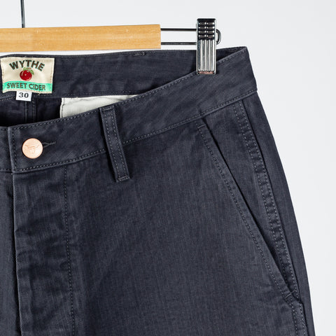 Wythe Faded Navy Japanese Cotton Herringbone Chino - Cotton, Twill, Japanese, Oversized - Back View