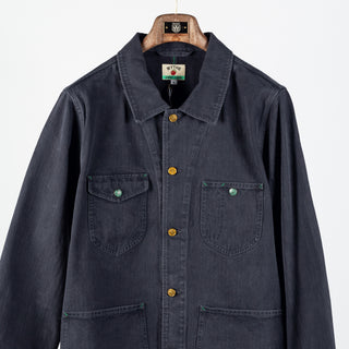 Wythe Faded Navy Japanese Cotton Herringbone Barn Jacket - Cotton, Twill, Oxford - View 7
