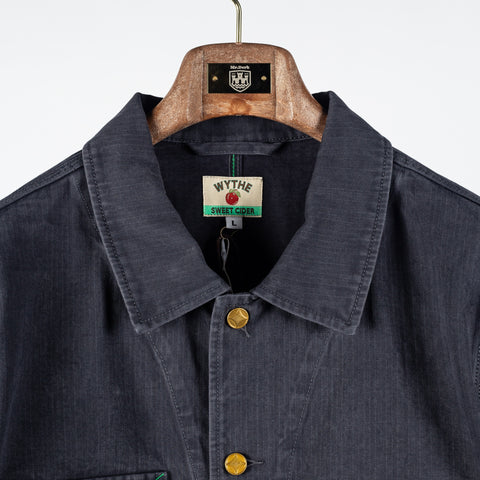 Wythe Faded Navy Japanese Cotton Herringbone Barn Jacket - Cotton, Twill, Oxford - View 6