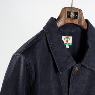 Wythe Faded Navy Japanese Cotton Herringbone Barn Jacket - Cotton, Twill, Oxford - Detail View