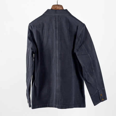 Wythe Faded Navy Japanese Cotton Herringbone Barn Jacket - Cotton, Twill, Oxford - View 5