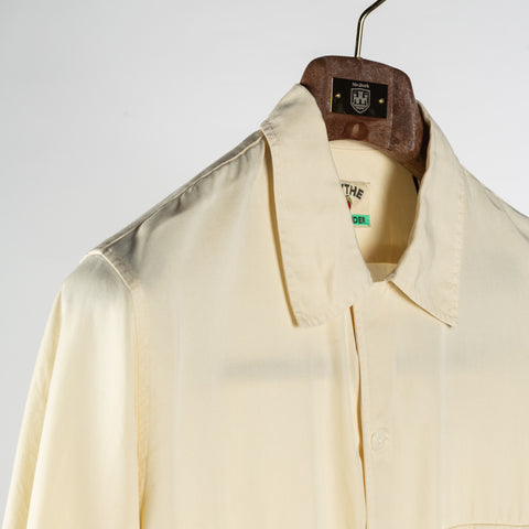 Wythe Buttermilk Tencel Camp Collar Patio Shirt - Red, Denim, Tencel, Made In Portugal - Detail View