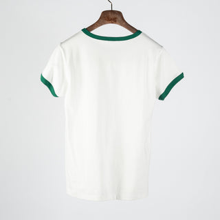 Wythe Evergreen Tubular Ringer T-Shirt - Tan, Cotton, Relaxed Fit, Knit, Made In Portugal - Back View