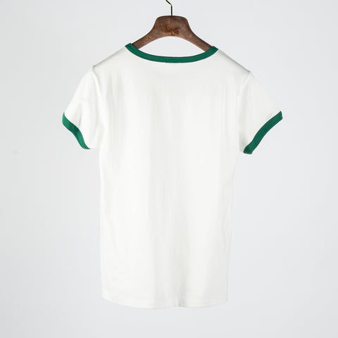 Wythe Evergreen Tubular Ringer T-Shirt - Tan, Cotton, Relaxed Fit, Knit, Made In Portugal - Back View