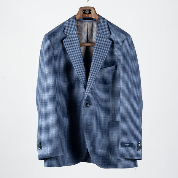 Blue Houndstooth Linen Wool Blazer