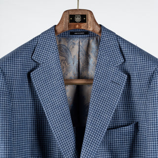Empire Blue Houndstooth Linen Wool Blazer - Wool, Linen, Made In Canada - View 7