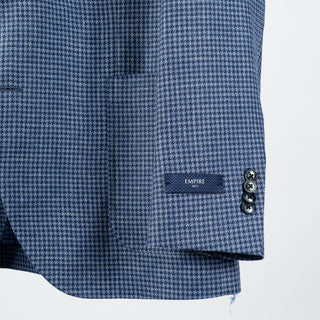 Empire Blue Houndstooth Linen Wool Blazer - Wool, Linen, Made In Canada - Back View