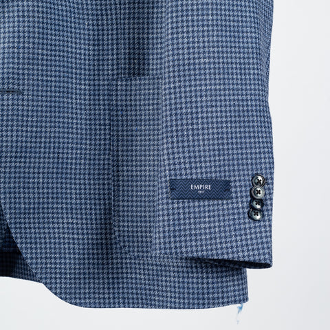 Empire Blue Houndstooth Linen Wool Blazer - Wool, Linen, Made In Canada - Back View