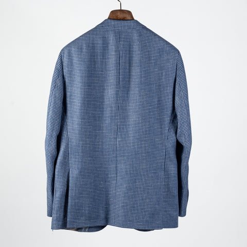 Empire Blue Houndstooth Linen Wool Blazer - Wool, Linen, Made In Canada - View 5