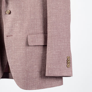 Empire Textured Lavender Wool Silk Linen Blazer - Brown, Wool, Linen, Silk, Made In Canada - Back View
