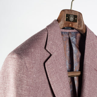 Empire Textured Lavender Wool Silk Linen Blazer - Brown, Wool, Linen, Silk, Made In Canada - Detail View